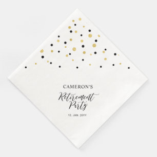 Gold & Black Chic Confetti Retirement Party Napkin