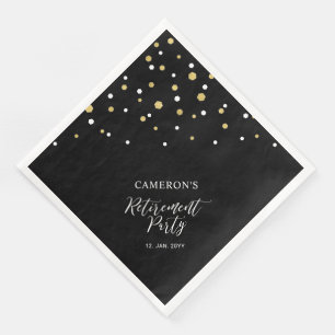 Gold & Black Chic Confetti Retirement Party Napkin