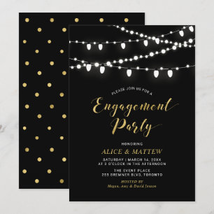Gold & Black   Chic Modern Engagement Party Invita Invitation