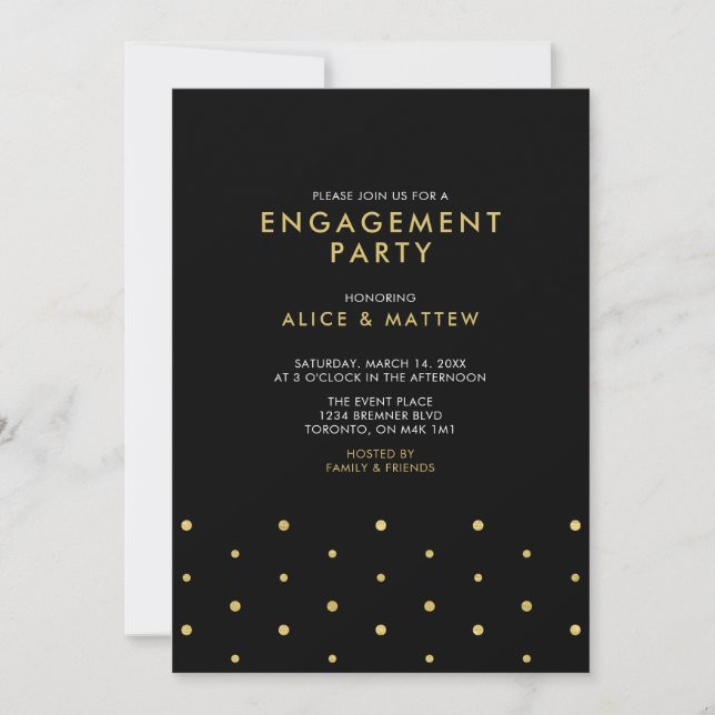 Gold & Black | Chic Modern Engagement Party Invitation (Front)