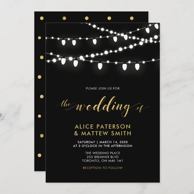 Gold & Black | Chic Modern Wedding Ceremony Invita Invitation (Front/Back)