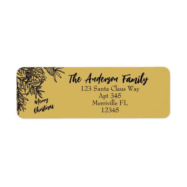 Gold Black Christmas Botanical Return Address (Front)