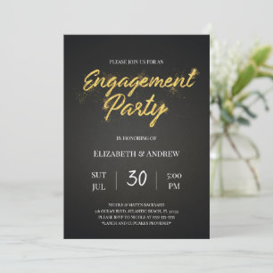 Gold & Black Christmas Engagement Party Invitation