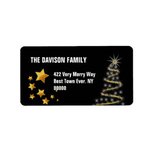 Gold Black Christmas Tree abd Stars G304 Label