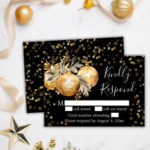 Gold Black Christmas Wedding RSVP Card