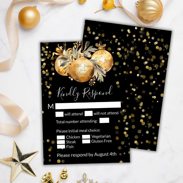 Gold Black Christmas Wedding RSVP Card (Creator Uploaded)