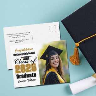 Gold Black Class of 2026 Graduate Photo Graduation Announcement Postcard