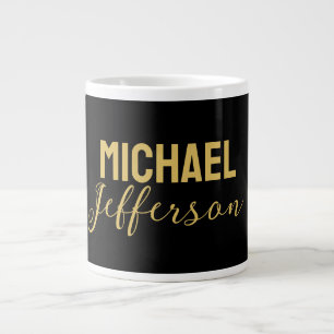 Gold black color elegant modern minimalist name large coffee mug