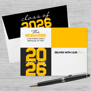 Gold & Black Colour Block Return Address Graduatio Envelope