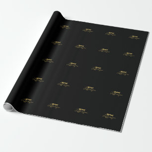 Gold black colour elegant modern minimalist name wrapping paper