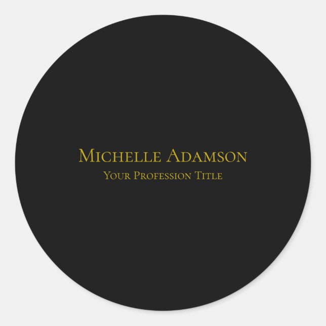 Gold & Black Colour Professional Plain Modern Classic Round Sticker (Front)