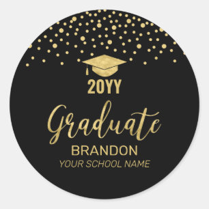 Gold Black Confetti 2022 Graduation Party Favour Classic Round Sticker