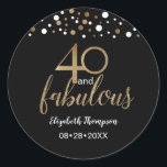 Gold black confetti 40 and Fabulous 40th Birthday Classic Round Sticker<br><div class="desc">Gold Black Confetti 40 and Fabulous 40th Birthday Classic Round Sticker: A Celebration of Milestone Elegance 🎉 Decadent & Dazzling at 40 Dive into the fabulous forties with an absolute showstopper sticker! A harmonious blend of chic black and opulent printed gold design to not only celebrate but to flamboyantly flaunt...</div>
