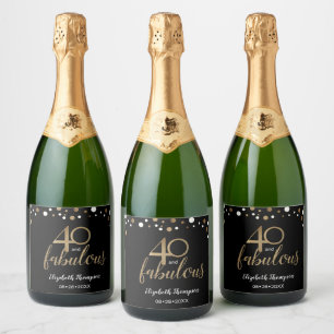 Gold black Confetti 40 and Fabulous Champagne Labe Sparkling Wine Label