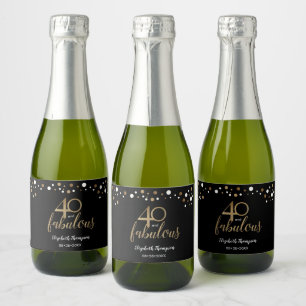 Gold black Confetti 40 and Fabulous Sparkling Wine Label