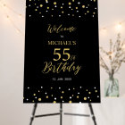 Gold & Black Confetti 55th Birthday Party Welcome