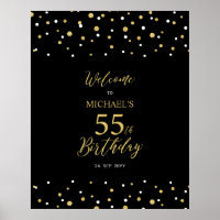 Gold & Black Confetti 55th Birthday Party Welcome