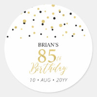 Gold & Black Confetti 85th Birthday Party Favour