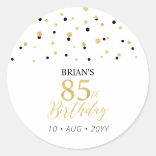 Gold & Black Confetti 85th Birthday Party Favour Classic Round Sticker