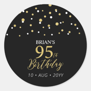 Gold & Black Confetti 95th Birthday Party Favour Classic Round Sticker