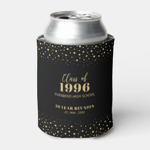 Gold & Black Confetti Class Reunion Party Favour C Can Cooler