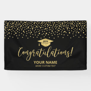 Gold & Black Confetti Congratulation Graduation Banner