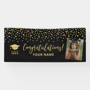 Gold & Black Confetti Congratulation Graduation Banner