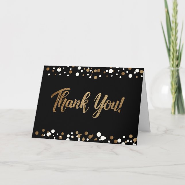 Gold Black confetti Customisable 85th Birthday Thank You Card (Front)