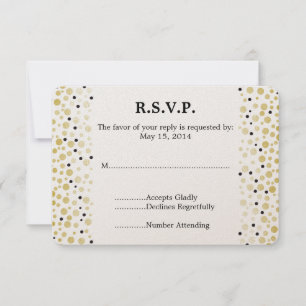 Gold Black Confetti Dots Wedding RSVP Card
