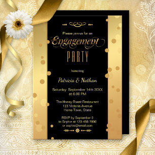 Gold Black Confetti Engagement Party Invitation