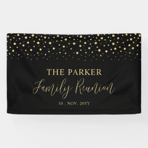 Gold & Black Confetti Family Reunion Party Welcome Banner