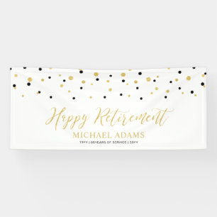 Gold & Black Confetti Happy Retirement Party Ban Banner