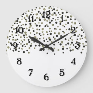 Gold Black Confetti Large Clock