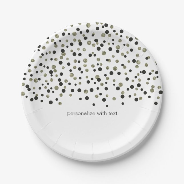 Gold Black Confetti Paper Plate (Front)