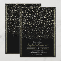 Gold & Black Confetti Splatter Sweet 16 Party