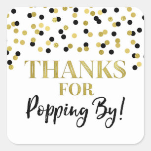 Gold Black Confetti Thanks for Popping By Square Sticker