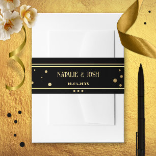 Gold Black Confetti Wedding Invitation Belly Band