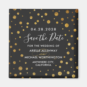 Gold Black Confetti Wedding Save the Date Magnets