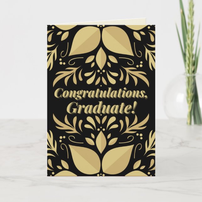 Gold & Black Congratulations Graduation Card (Front)