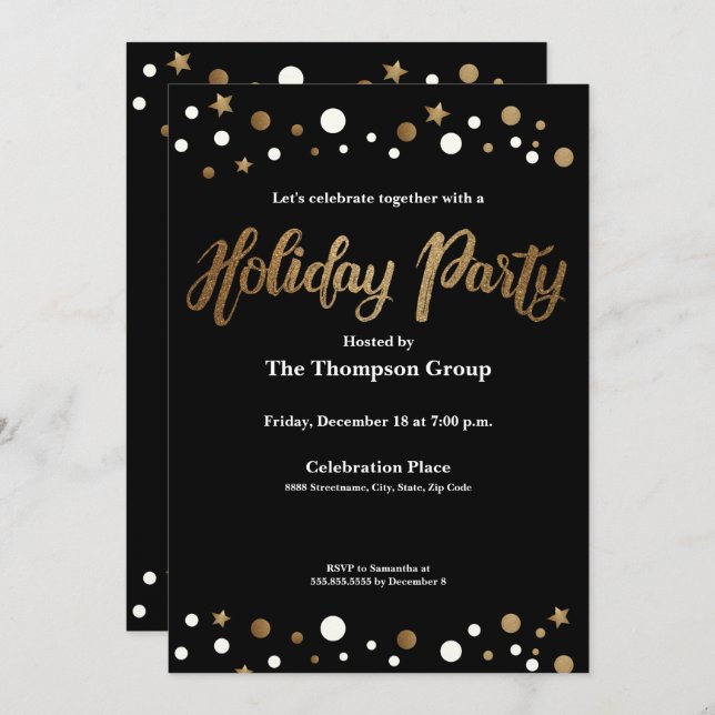 Gold Black Corporate Holiday Christmas Party Invitation (Front/Back)