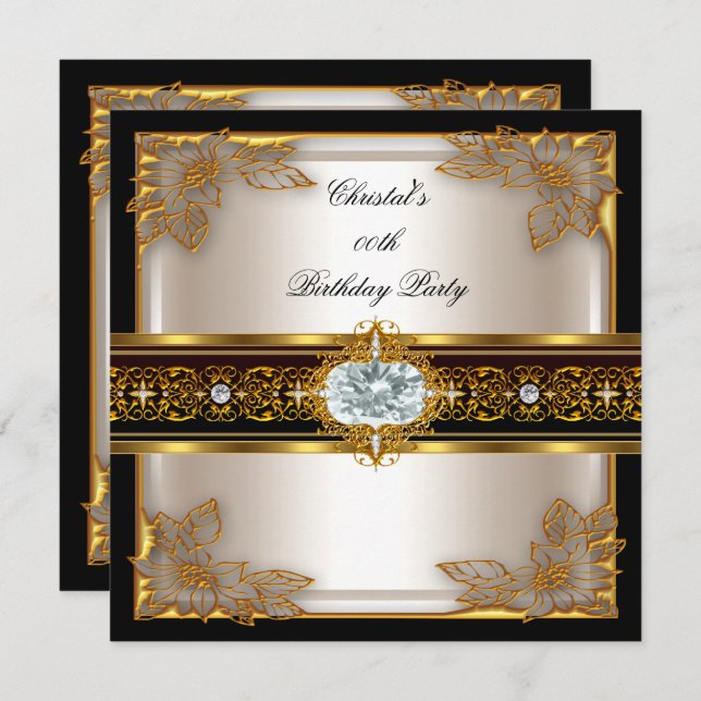 Gold Black Cream Elite Elegant Birthday Party Invitation (Front/Back)