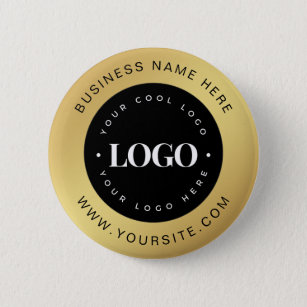 Gold & Black Custom Logo Text Business Corporate  6 Cm Round Badge
