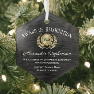 Gold Black Customisable Recognition Award Glass Tree Decoration