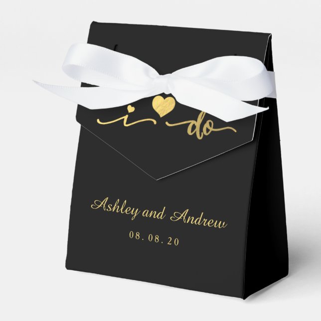 Gold Black Cute Fun I Do Wedding Favour Box (Front Side)
