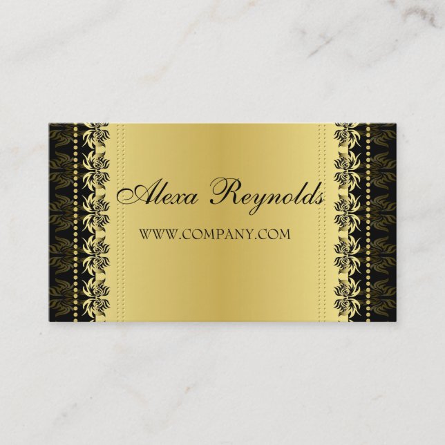 Gold Black Damask Business Card (Front)