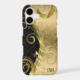 Gold Black Damask Gold Swirls