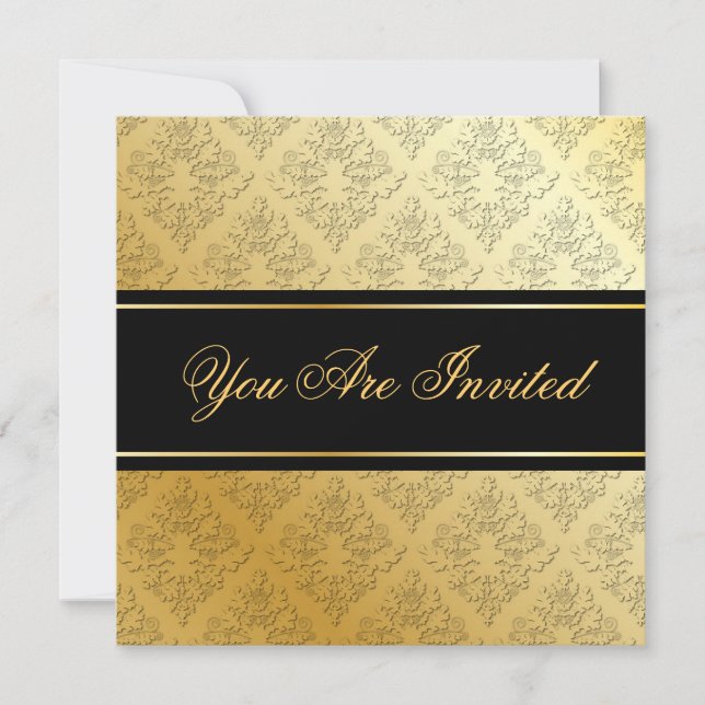 Gold & Black Damask Invitation (Front)