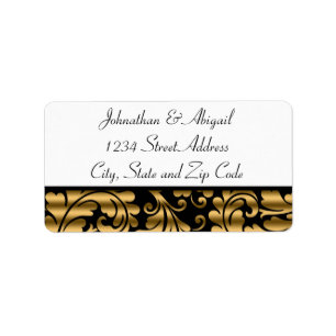 Gold Black Damask Pattern Label