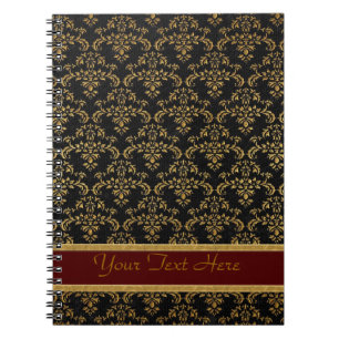 Gold & Black Damask Pattern Spiral Notebook