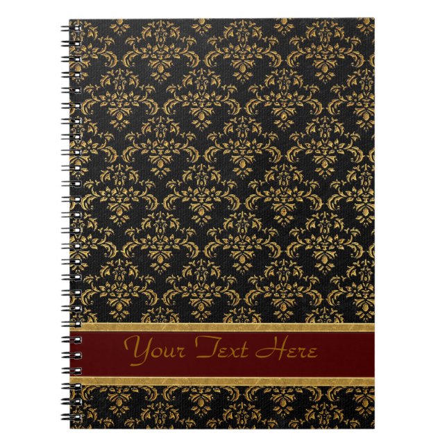 Gold & Black Damask Pattern Spiral Notebook (Front)